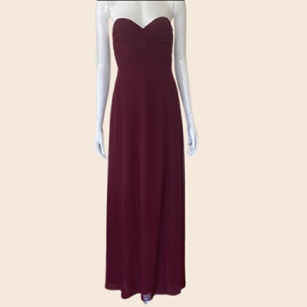 Bill Levkoff Burgundy Strapless Ruched Bodice Formal Maxi Gown Size 4